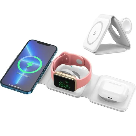 3 in 1 Magnetic Wireless Charger Foldable Fast Charging Station for Iphone 14/13/12/11 Pro Max Mini Iwatch 7/6/5 Airpods Pro 3/2 Free Good Quality and Durable Good-Looking Thoughtful Gift for Birthday Gift, Girlfriend/Boyfriend Gift